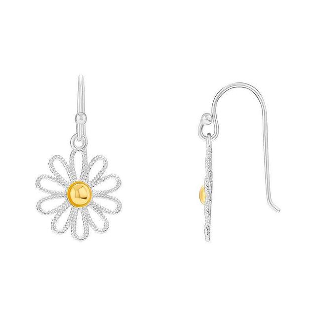 PRIMROSE Two Tone Sterling Silver Textured Flower Drop Earrings, Womens Product Image