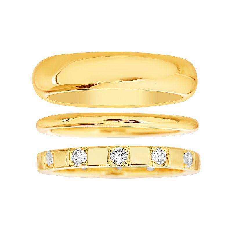 Paige Harper 14k Gold Over Recycled Brass with Cubic Zirconia 3 Piece Ring Set, Womens Gold Tone Clear Product Image