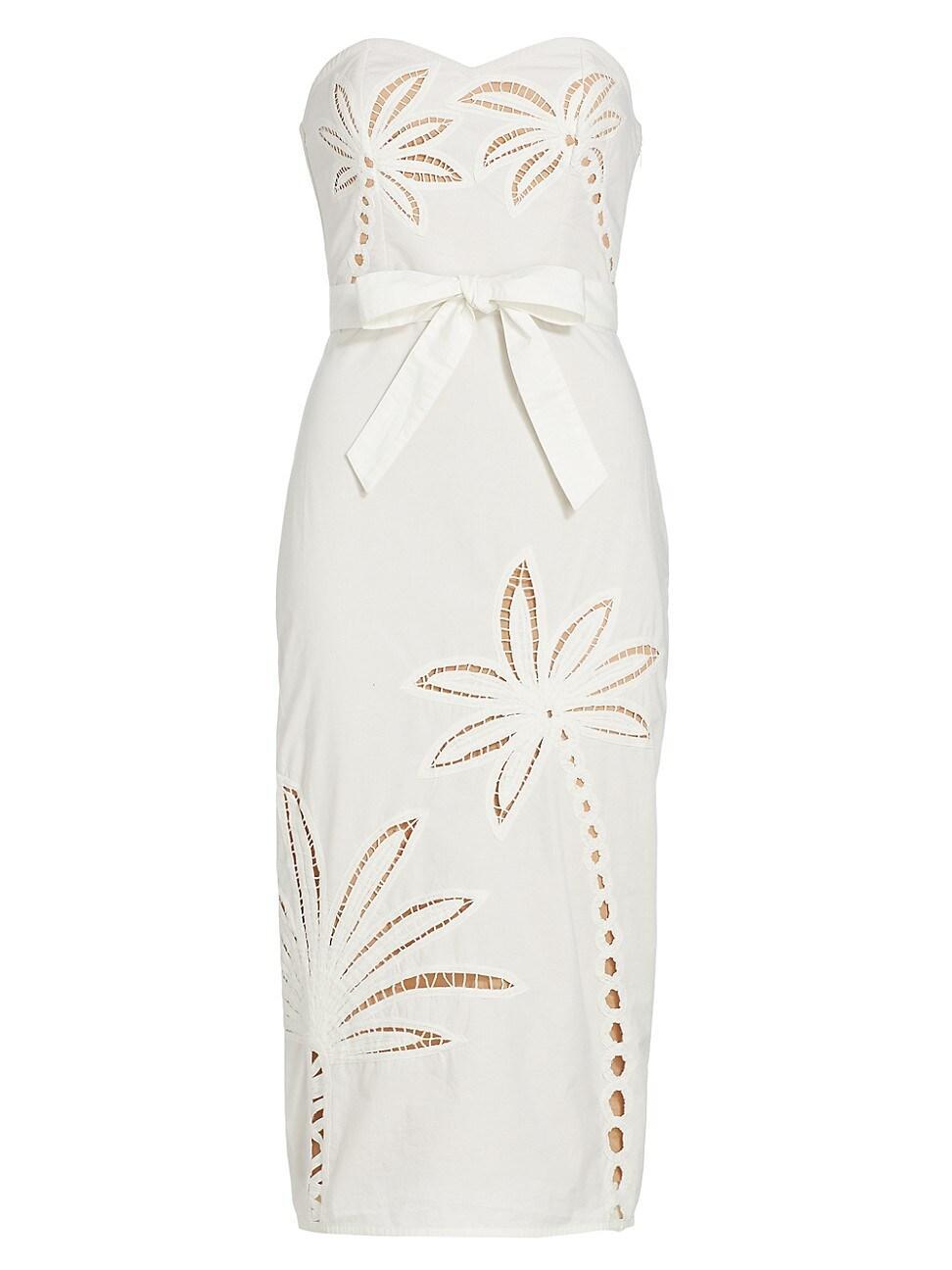 Womens Lani Strapless Embroidered Cotton Midi-Dress Product Image