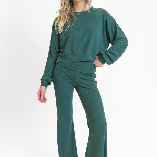 Under Mistletoe Evergreen Foldover Band Super Soft Flare Pants Product Image