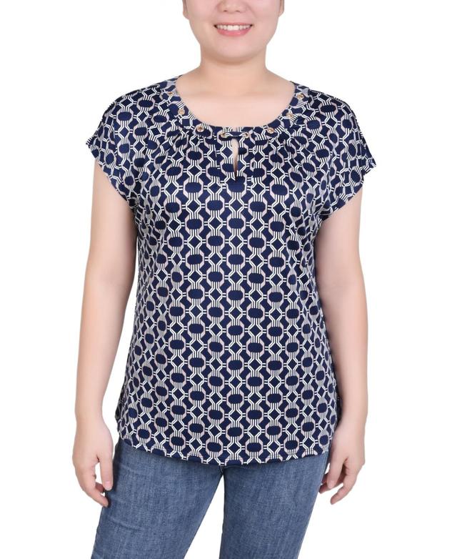 Ny Collection Petite Grommet Neck Knit Short Extended Sleeve Top Product Image