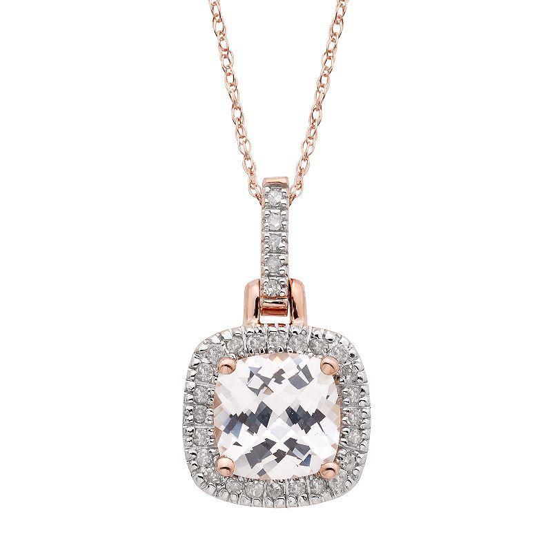 Lab Created White Sapphire & 1/8 Carat T.W. Diamond 10k Gold Halo Pendant Necklace, Womens Product Image