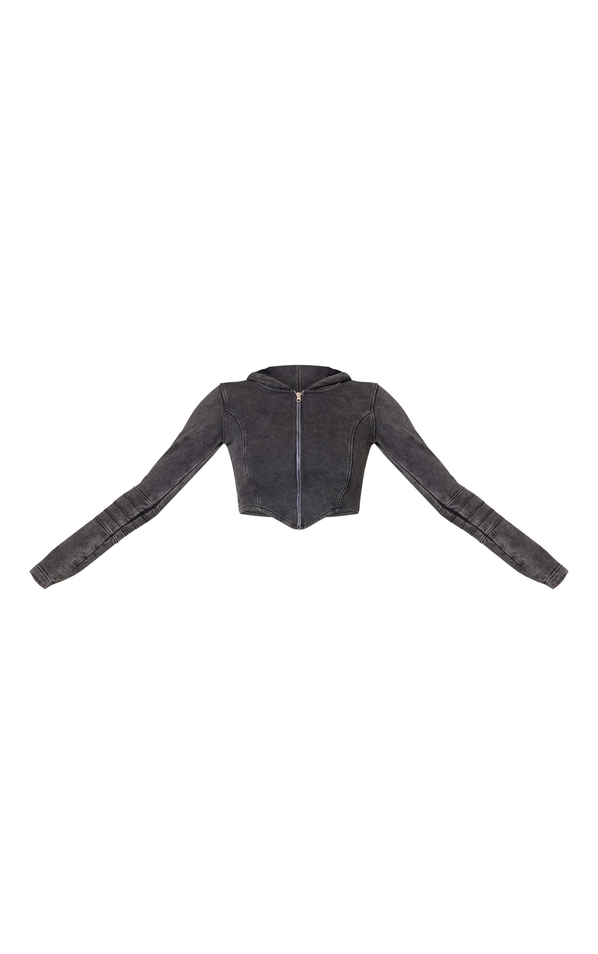 Charcoal Washed Seam Detail Zip Up Corset Hoodie Product Image