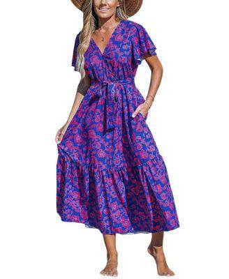 Cupshe Womens Floral Print V-Neck Lace Maxi Beach Dress Product Image