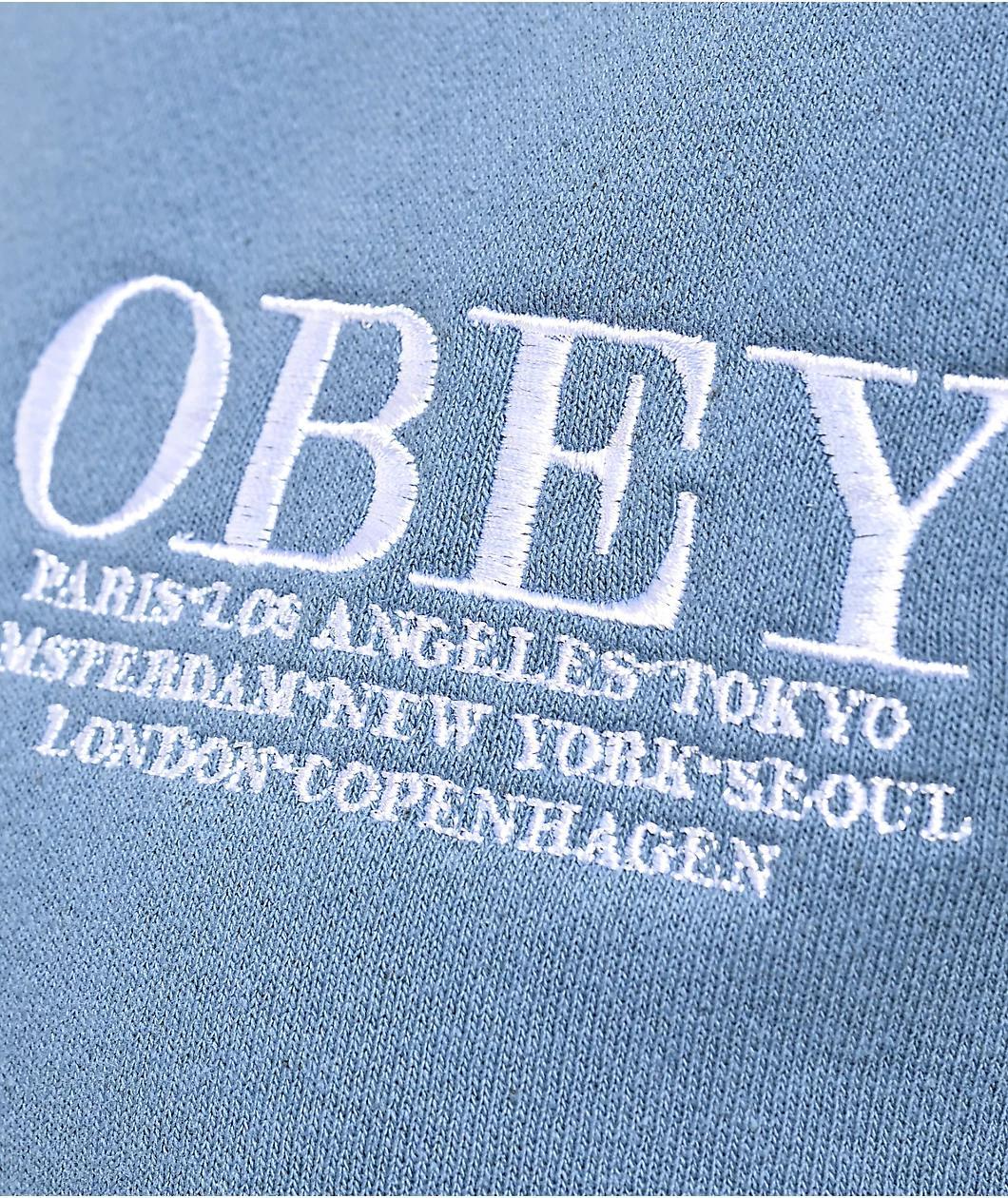 Obey Cities Coronet Blue Crop Crewneck Sweatshirt Product Image