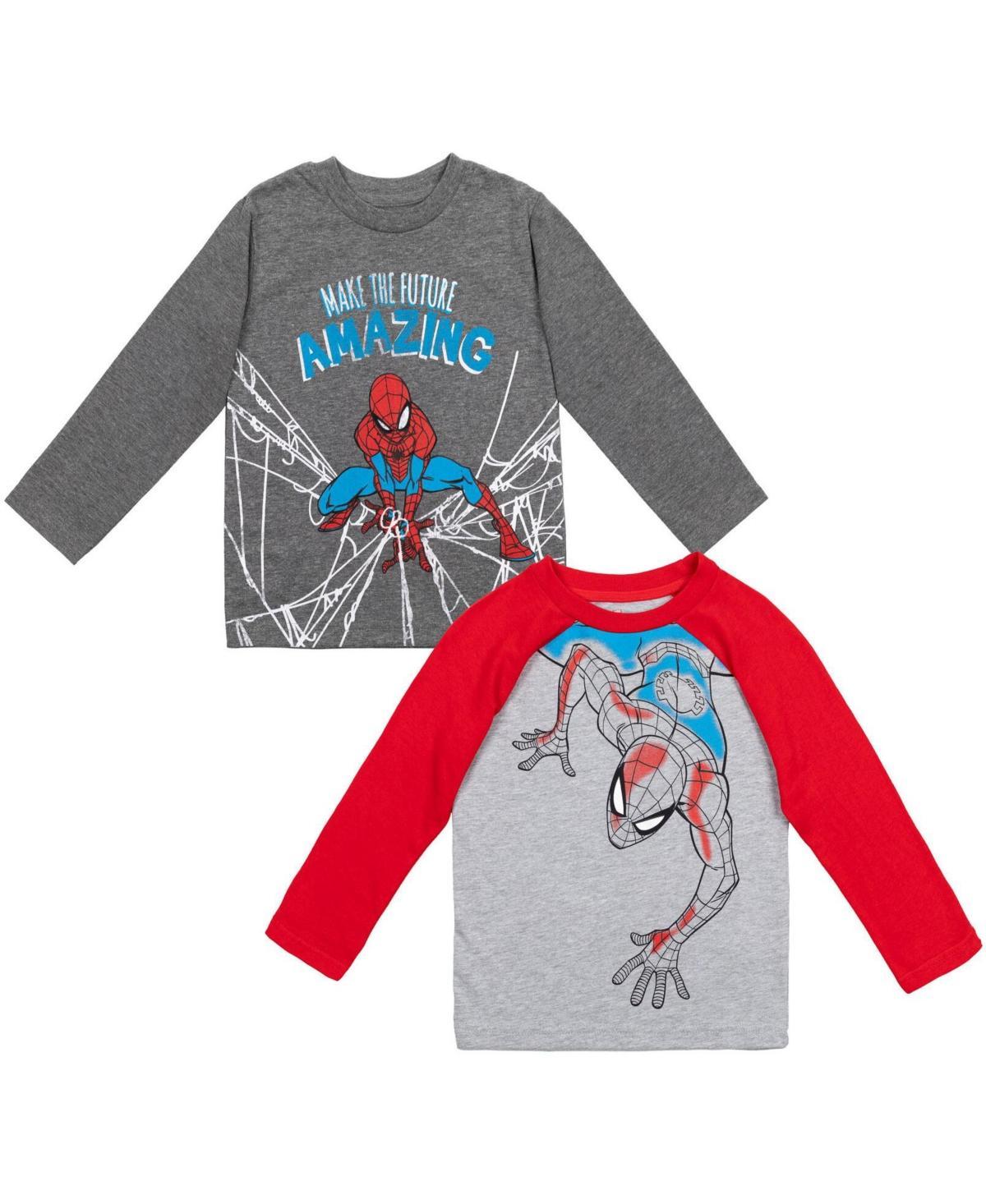 Marvel Toddler Boys Avengers Spider-Man Iron Man Captain America Hulk Black Panther Miles 2 Pack Long Sleeve T-Shirts to Product Image