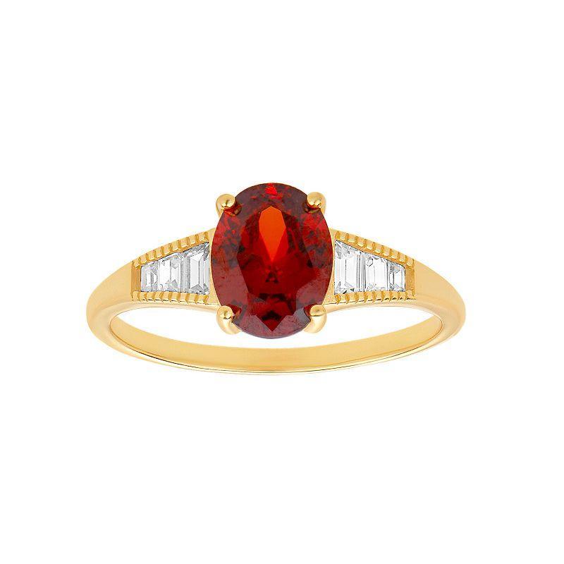 PRIMROSE Garnet & Cubic Zirconia Baguette Ring, Womens Gold Tone And Red Product Image