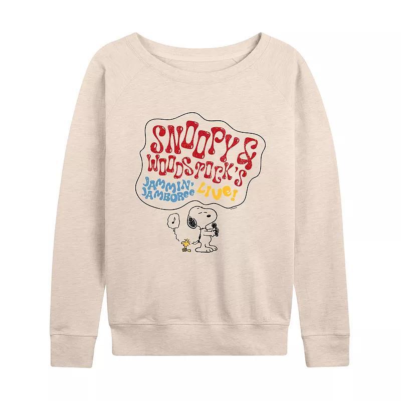 Womens Peanuts Snoopy & Woodstock Singing Lightweight French Terry Sweatshirt, Girls Brown Product Image