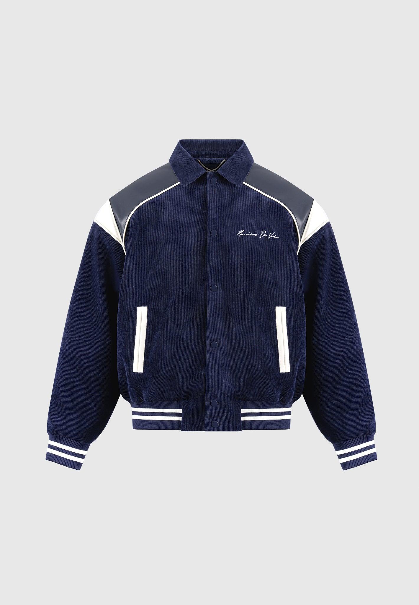 Raglan Corduroy Eiffel Varsity Jacket - Navy Male Product Image