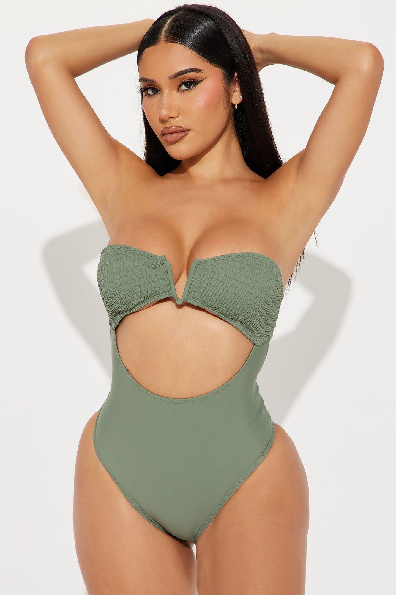 Veronica V Wire 1 Piece Swimsuit - Olive Product Image