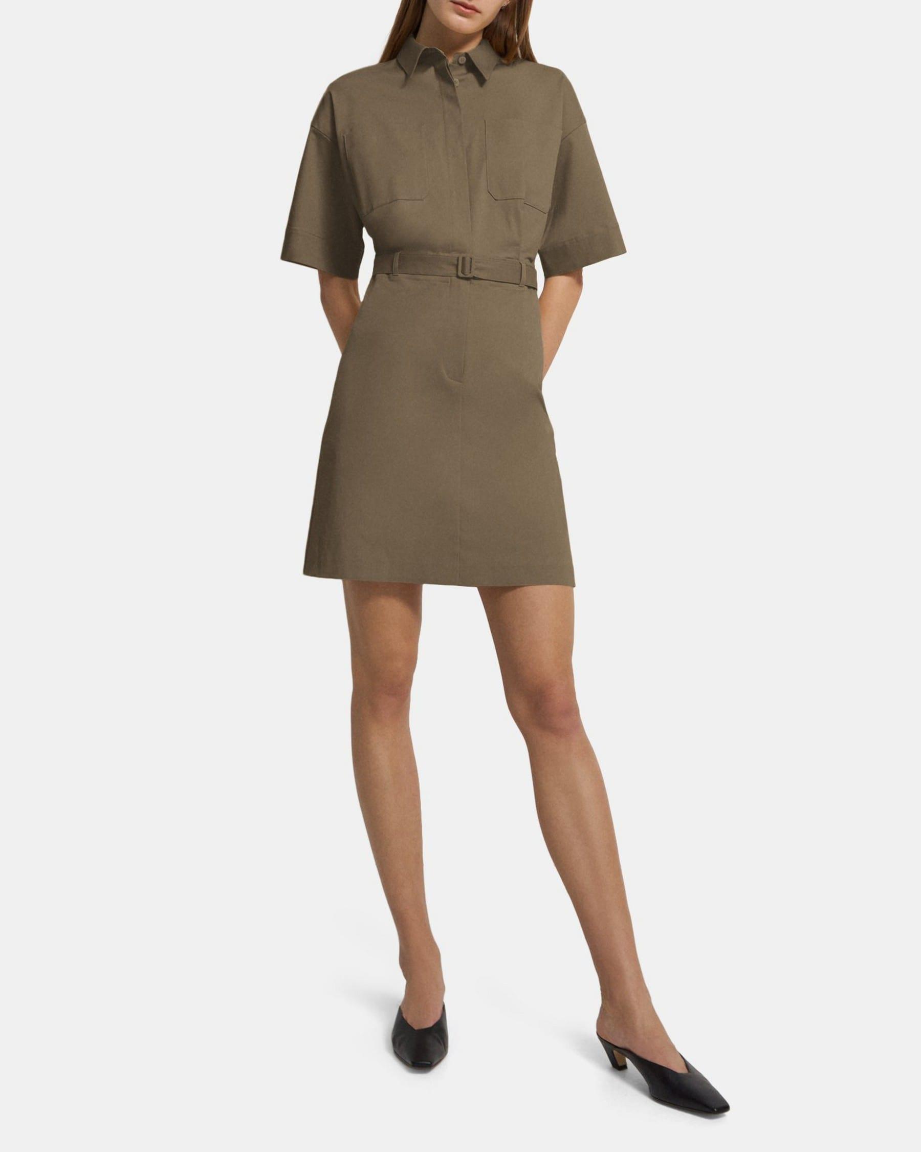 Belted Shirt Dress in Stretch Cotton Twill product image