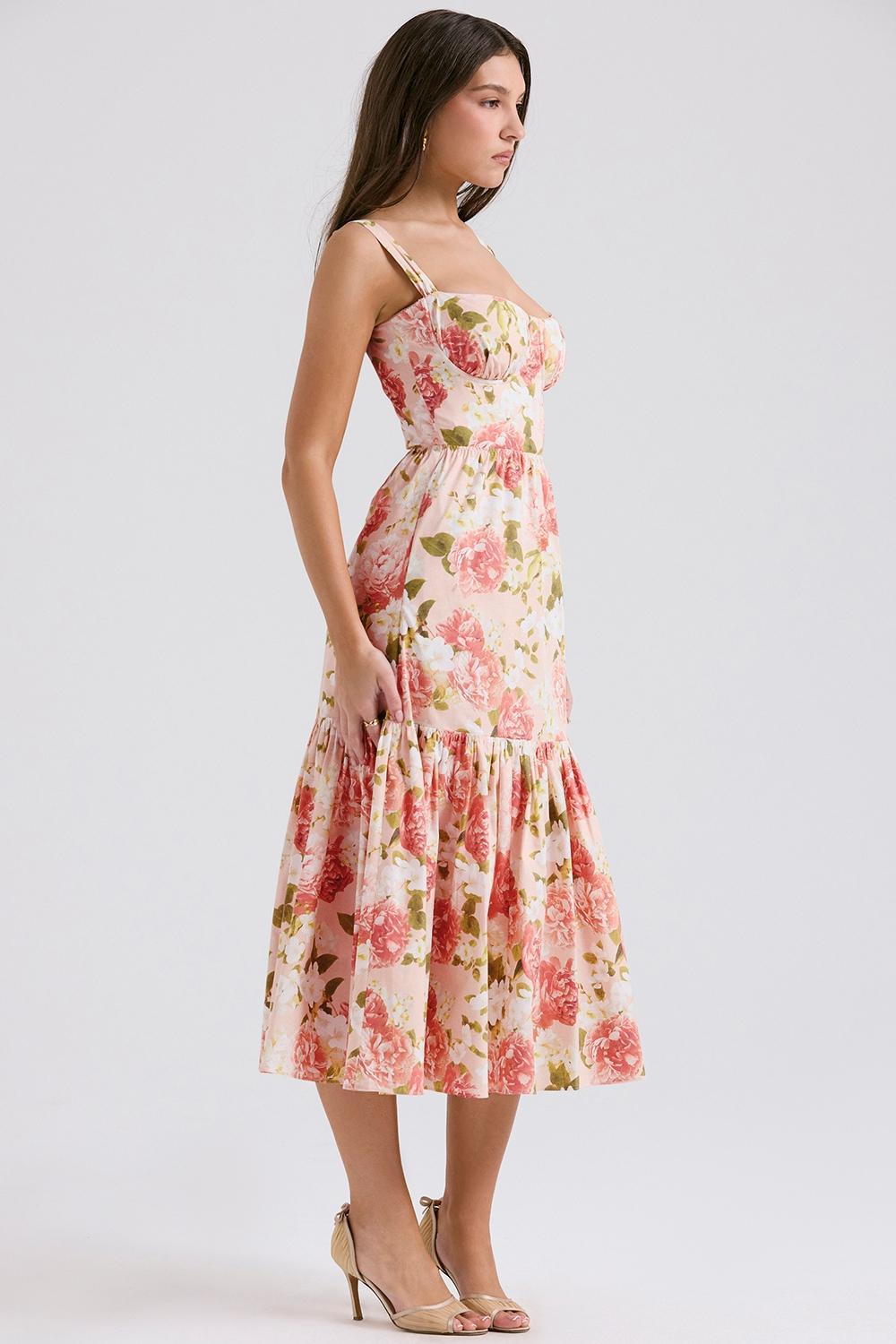 Elia Pink Peony Print Cotton Midi Sundress Product Image