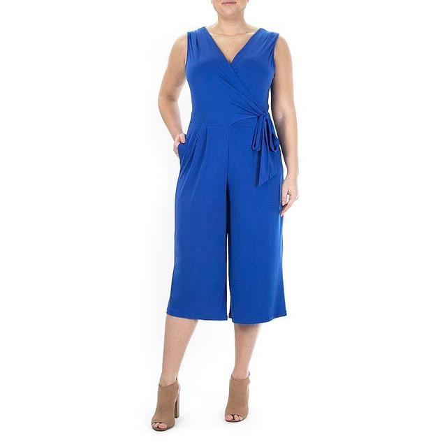 Womens Nina Leonard Wide-Leg Capri Jumpsuit Turquoise/Blue Product Image