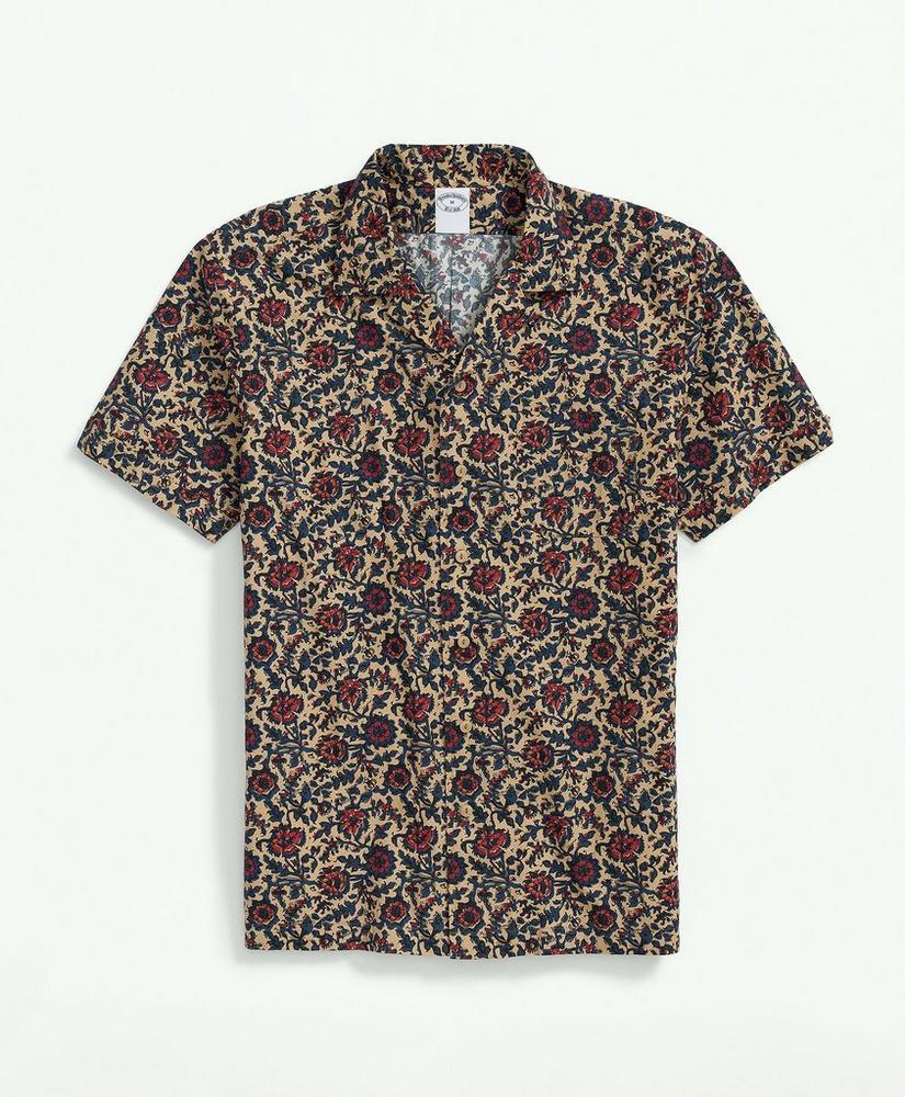 Cotton Short Sleeve Camp Collar Shirt In Batik-Inspired Floral Print Product Image