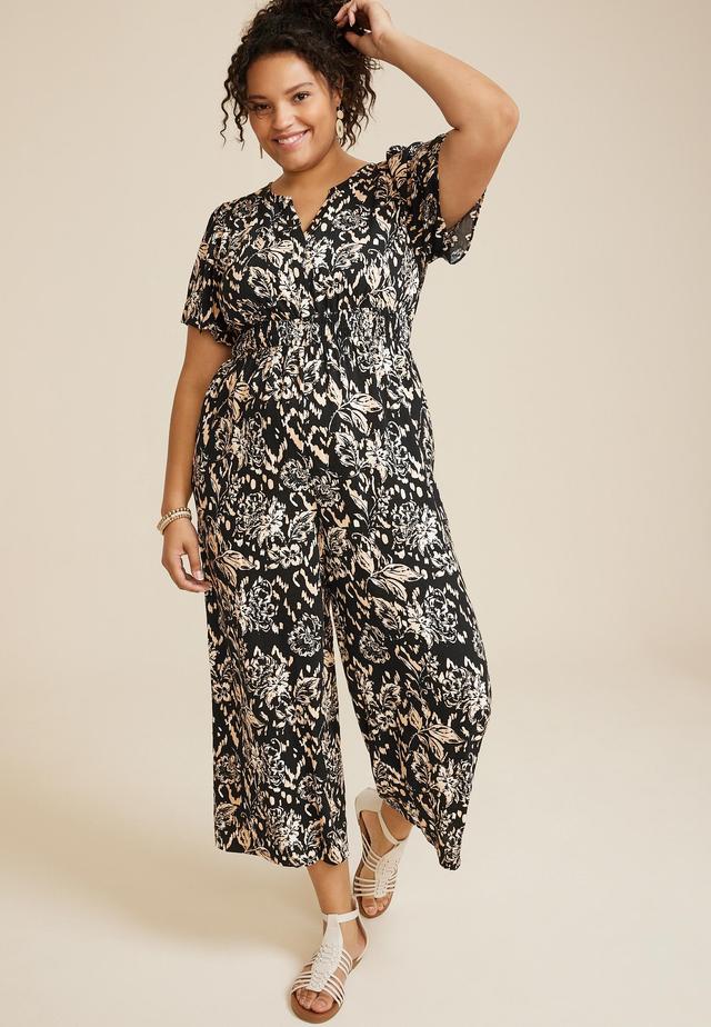 Maurices Plus Size Womens Floral Notch Neck Jumpsuit Size 4X Product Image