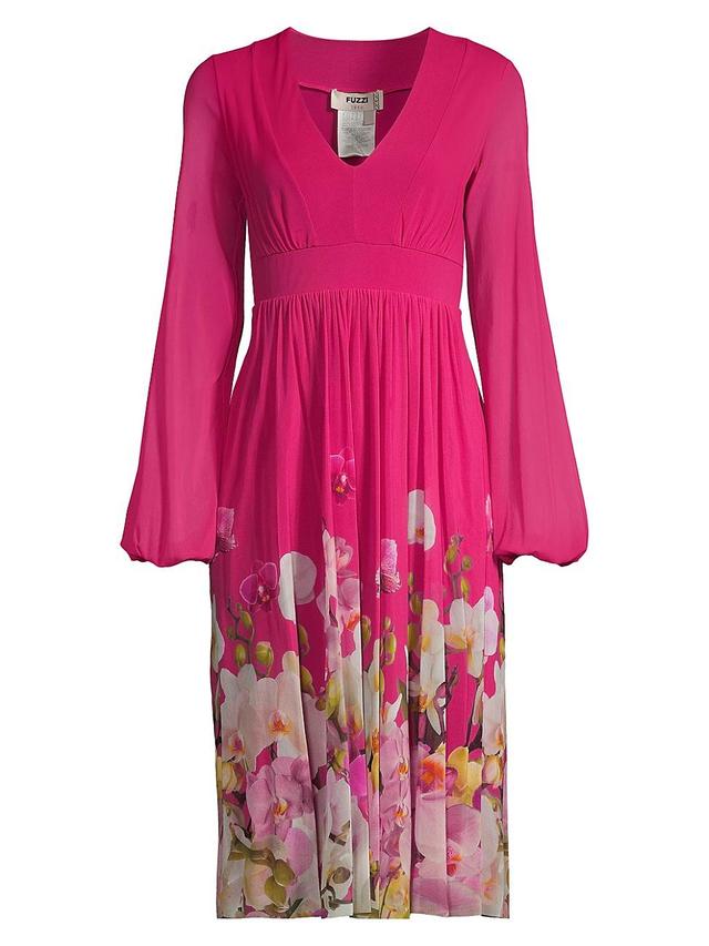 Womens Mesh Floral Long-Sleeve Midi-Dress Product Image