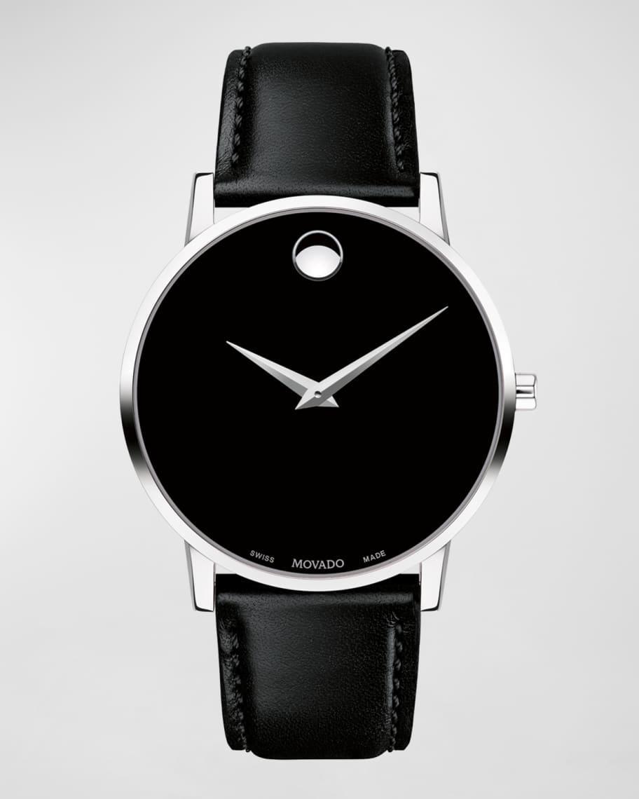 Men's 40mm Ultra Slim Watch with Leather Strap Black Museum Dial Product Image