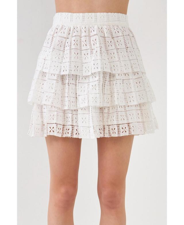 Womens Pocket Lace Tiered Mini Skirt Product Image