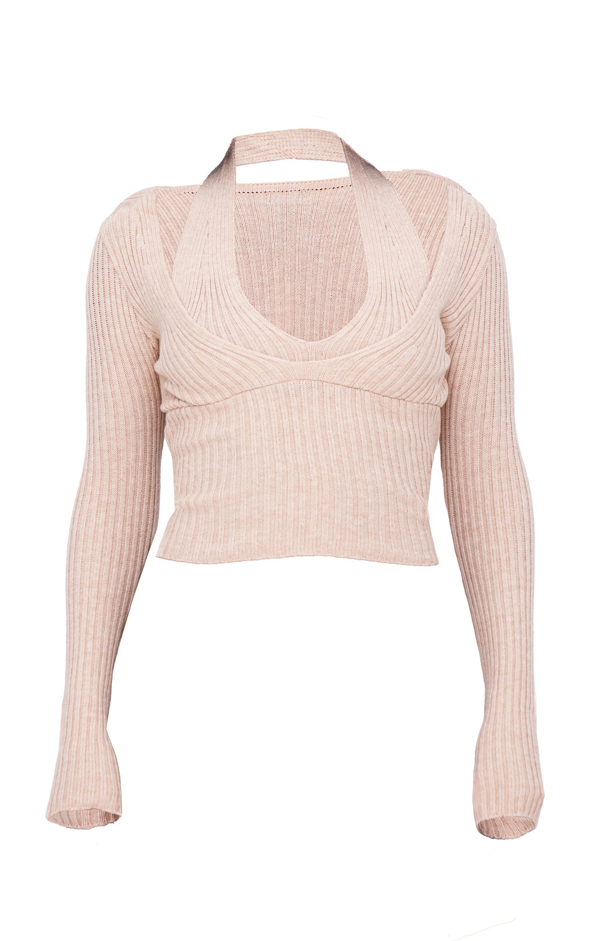 Stone Double Layer Rib Knit Long Sleeve Top Product Image