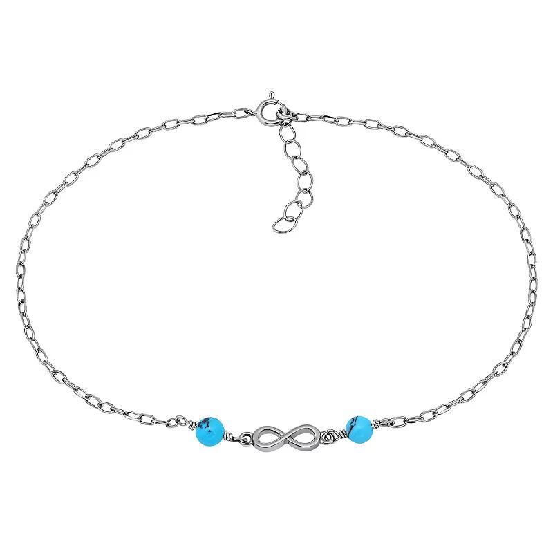 Aleure Precioso Sterling Silver Polished Infinity Charm Anklet, Womens Multicolor Product Image