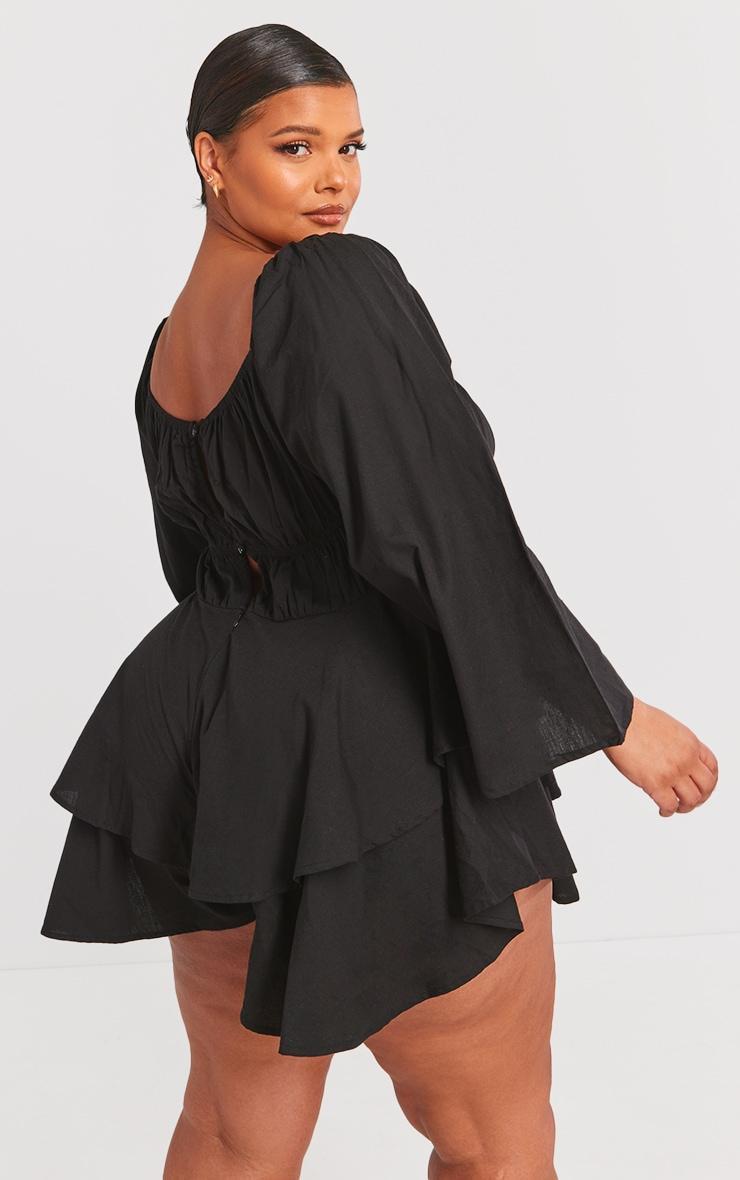 Plus Black Lace Up Long Sleeve Romper Product Image