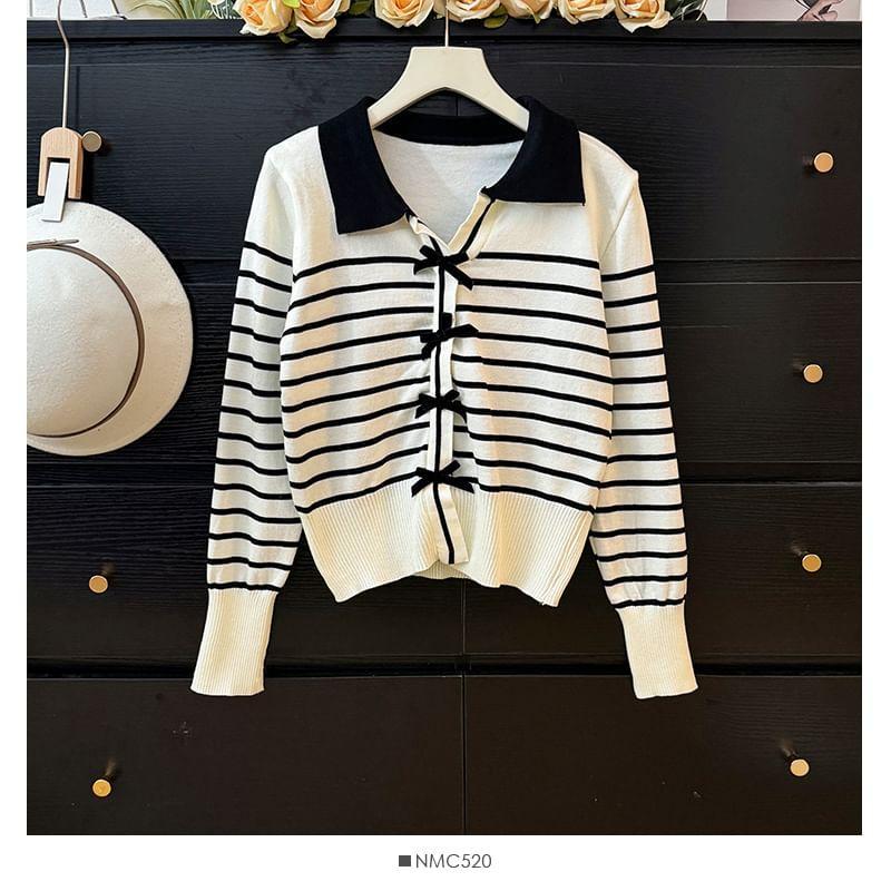 Collared Striped Knit Top Product Image