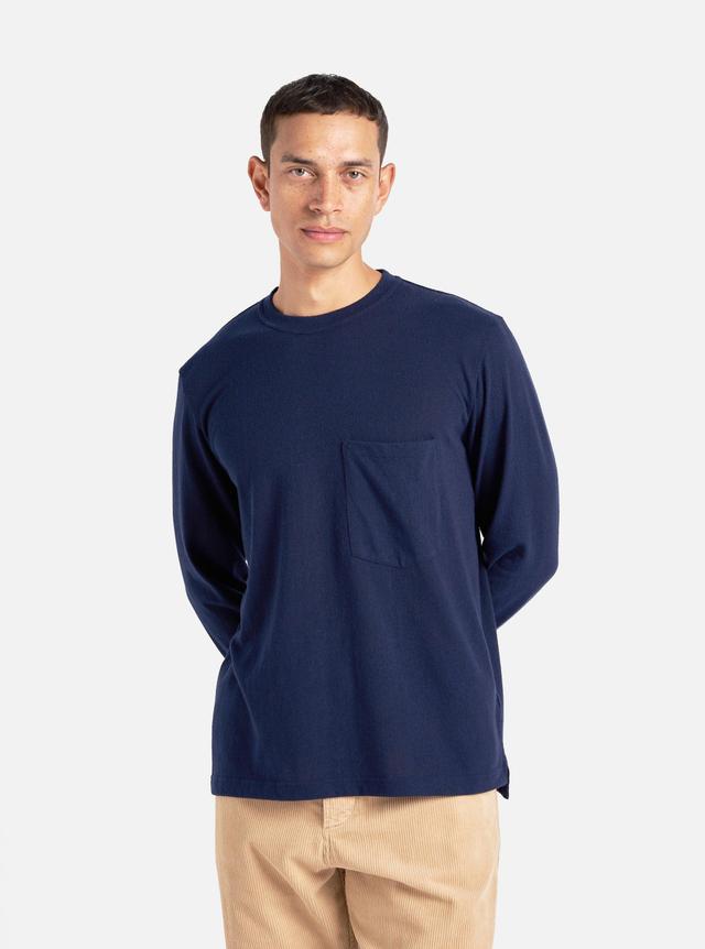 Universal Works Loose L/S Tee in Navy Recycled Wool Mix Product Image