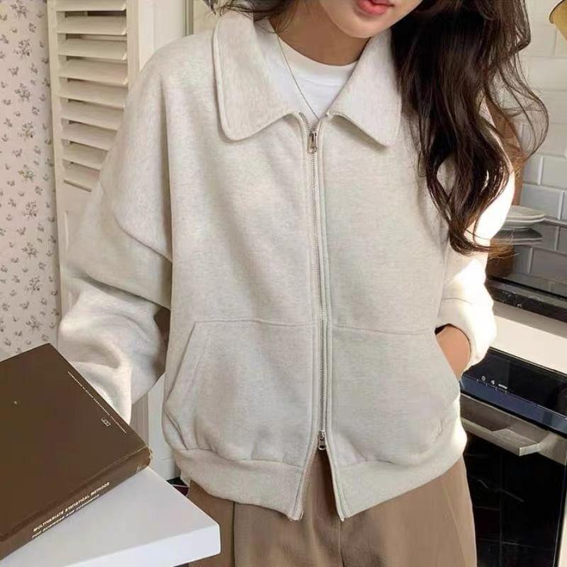 Collar Fleece-Lined Zip Jacket Product Image