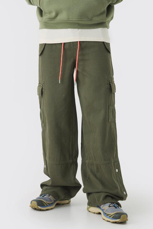 Baggy Fit Twill Cargo Popper Hem Cargo Pants | boohooMAN USA Product Image