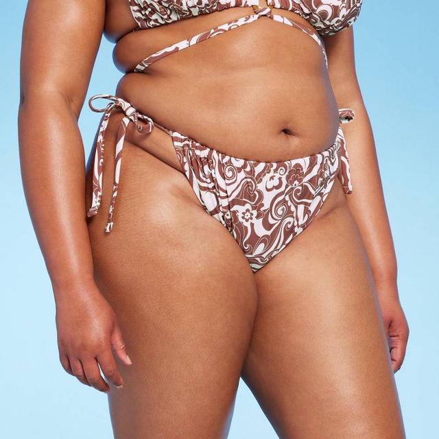 Womens Side-Tie Adjustable Extra High Leg Bikini Bottom - Wild Fable Brown Swirl Print 3X Product Image