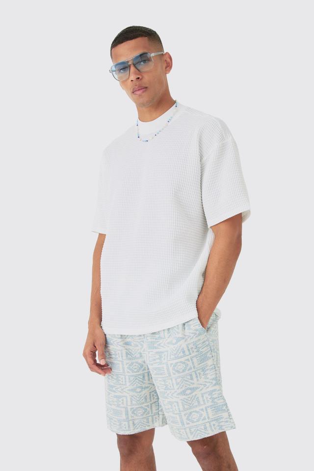 Oversized Extended Neck Waffle T-shirt | boohooMAN USA Product Image