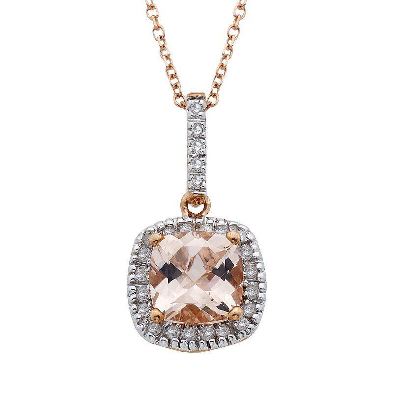 10k Rose Gold Morganite & 1/10 Carat T.W. Diamond Cushion Drop Pendant Necklace, Womens 10k Pink Product Image