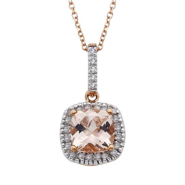 10k Rose Gold Morganite & 1/10 Carat T.W. Diamond Cushion Drop Pendant Necklace, Womens Pink Product Image