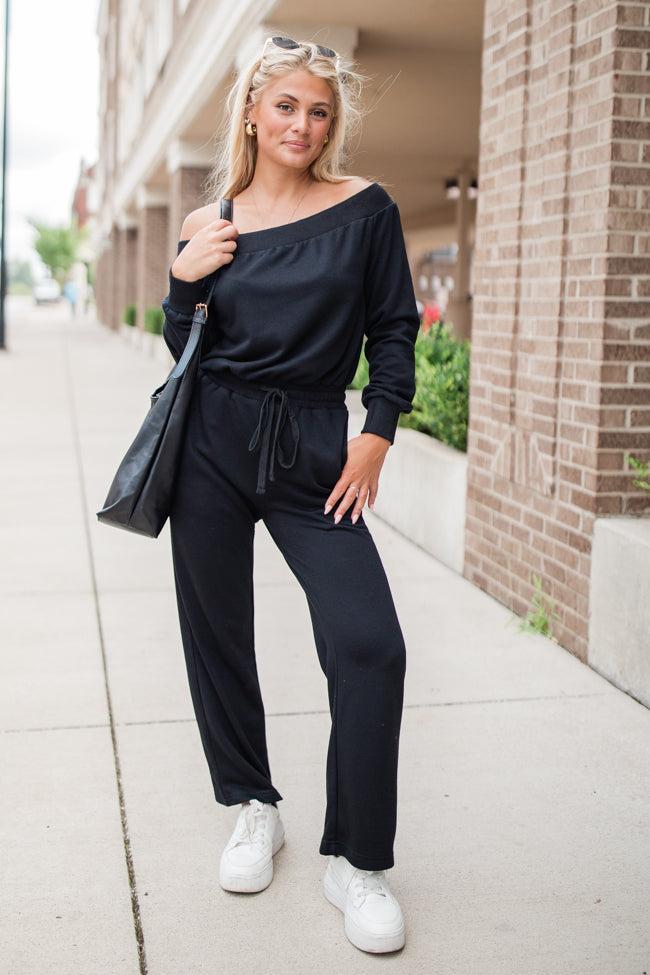 Memory Lane Black Off The Shoulder Knit Jumpsuit FINAL SALE Product Image