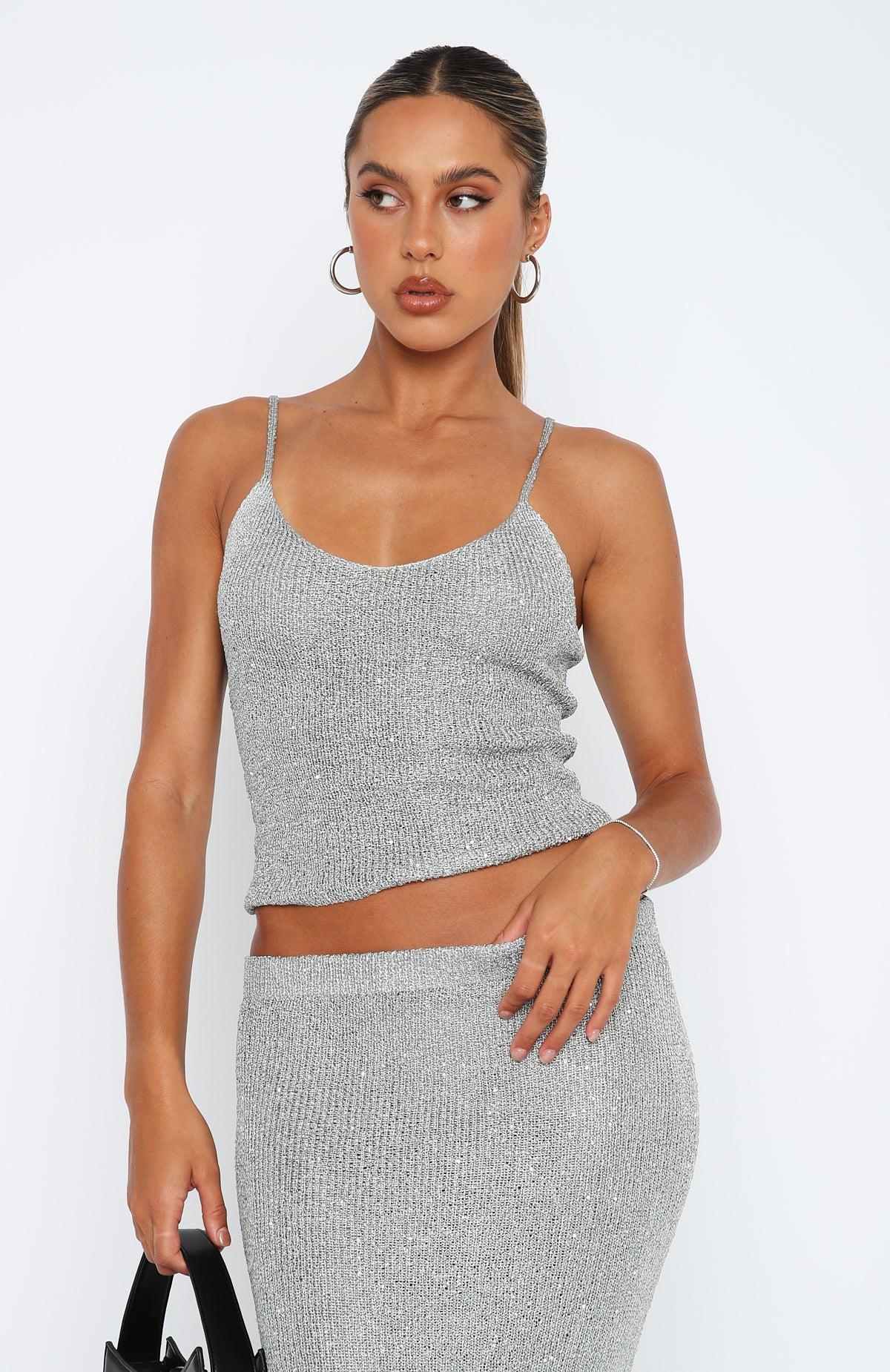 Love Galore Sequin Knit Top Grey Product Image