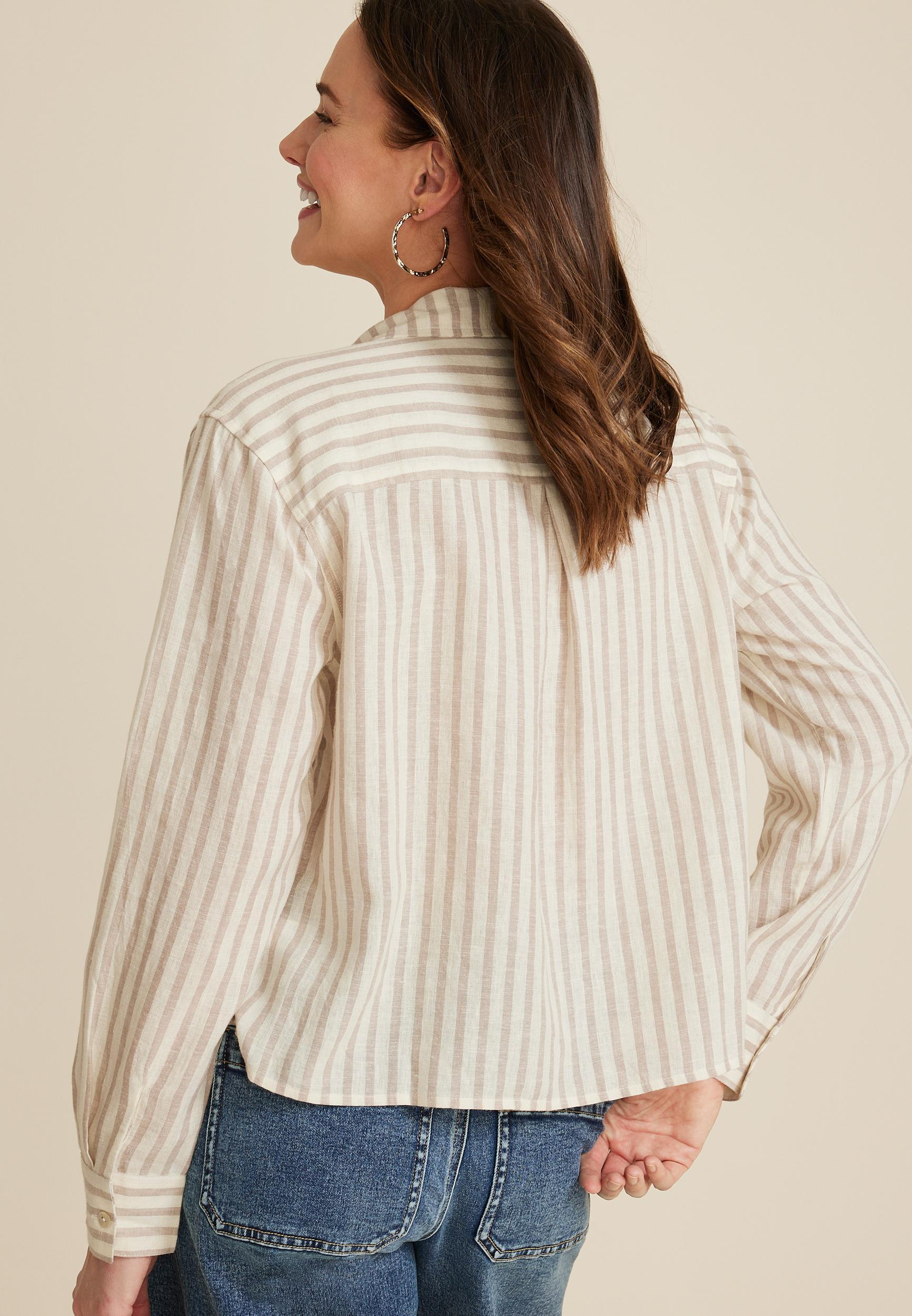 Cropped Striped Button Up Shirt Product Image