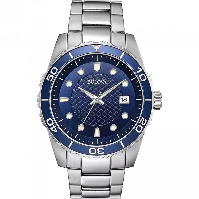 Bulova Mens Classic Sport Stainless Steel Blue Dial Bracelet Watch - 98A194 Silver Product Image