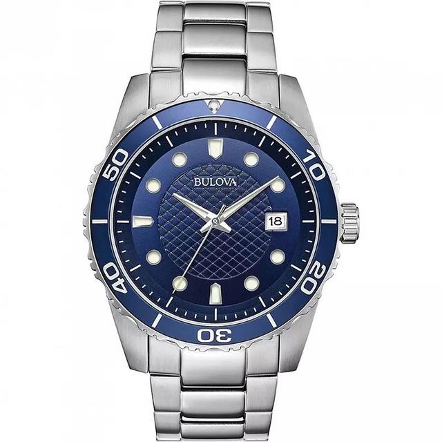 Bulova Mens Classic Sport Stainless Steel Blue Dial Bracelet Watch - 98A194 Silver Product Image