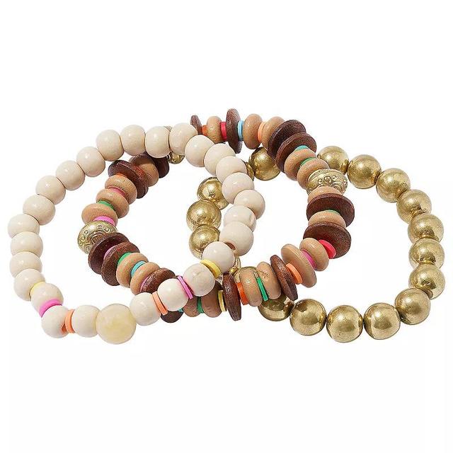 Sonoma Goods For Life Gold Tone Multi-Color Disc & Natural Beaded Bracelet Trio Set, Womens, Multicolor Product Image