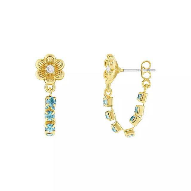 Emberly Gold Tone Flower Stud Blue Glass Earrings, Womens Product Image