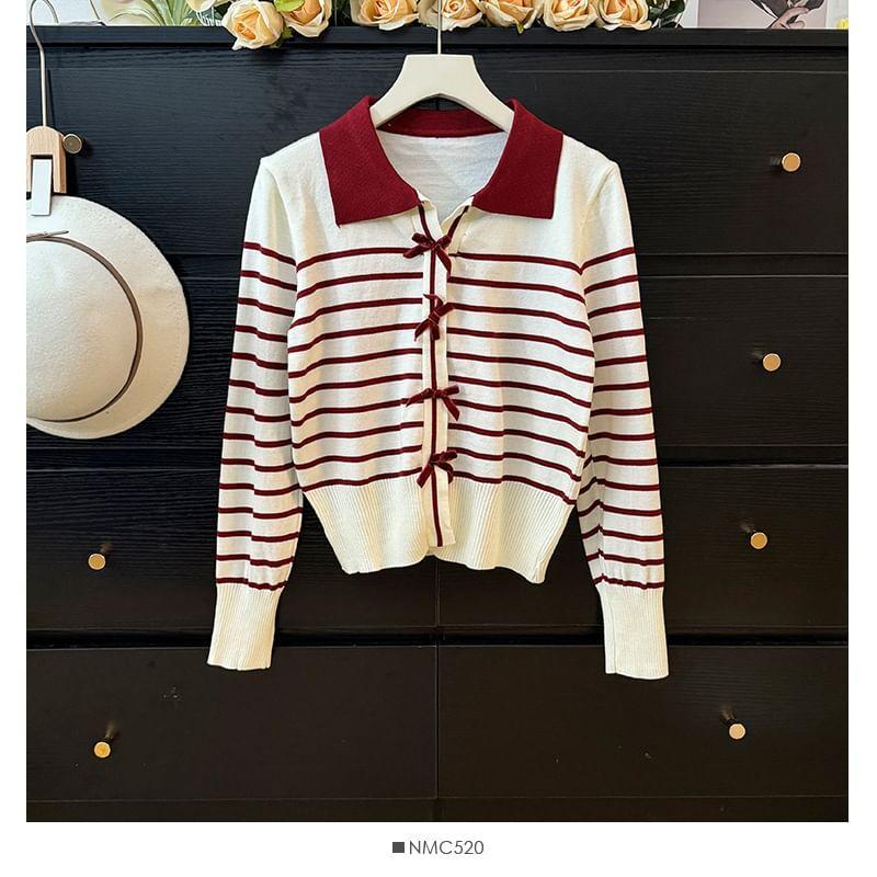 Collared Striped Knit Top Product Image