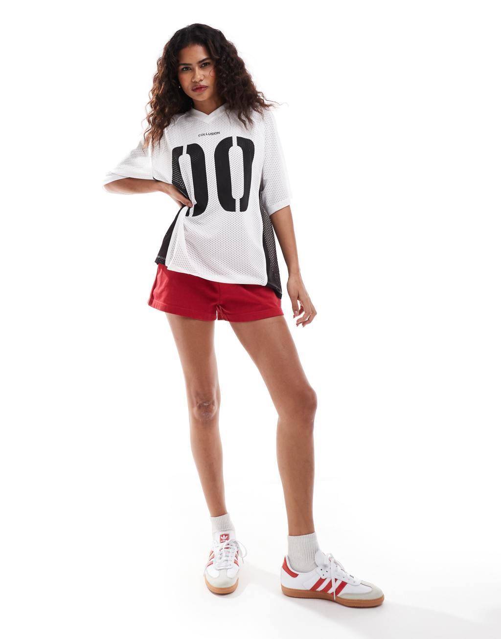 COLLUSION oversized sports tee with number graphic in ivory Product Image