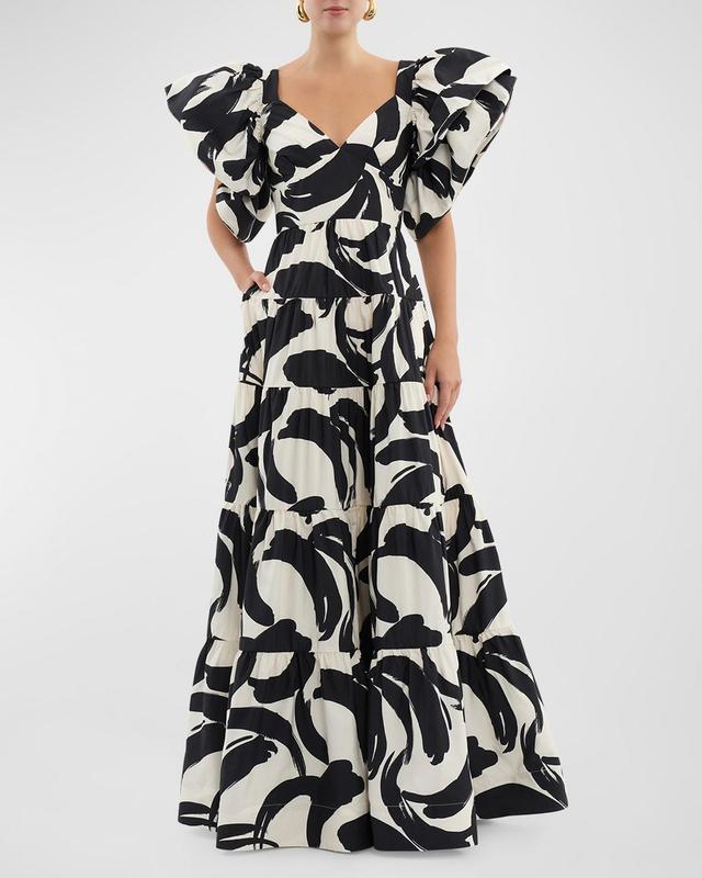 Pompidou Tiered Brushstroke-Print Maxi Dress Product Image