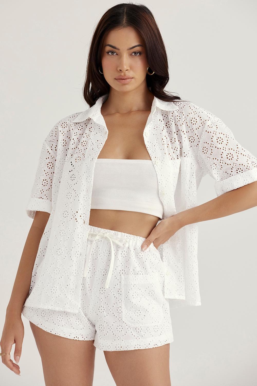 Mae White Broderie Anglaise Shorts Product Image