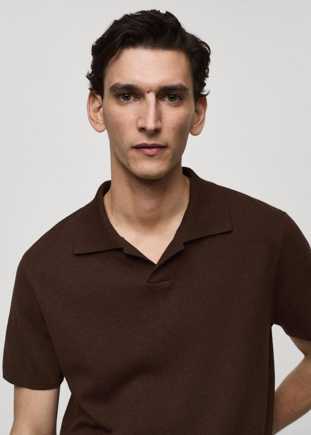 MANGO MAN - Textured cotton polo shirt coffeeMen Product Image