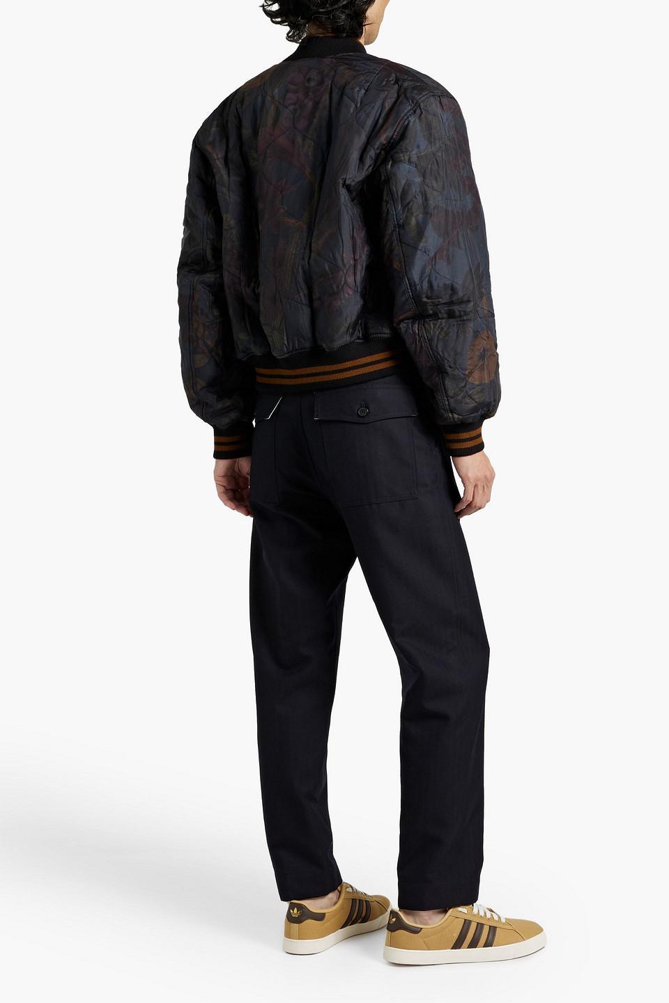 Quilted Printed Satin Bomber Jacket In Navy Product Image