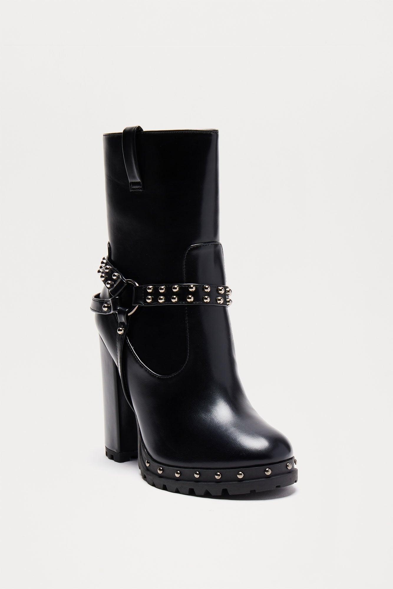 Kandace Studded Platform Booties - Black Product Image