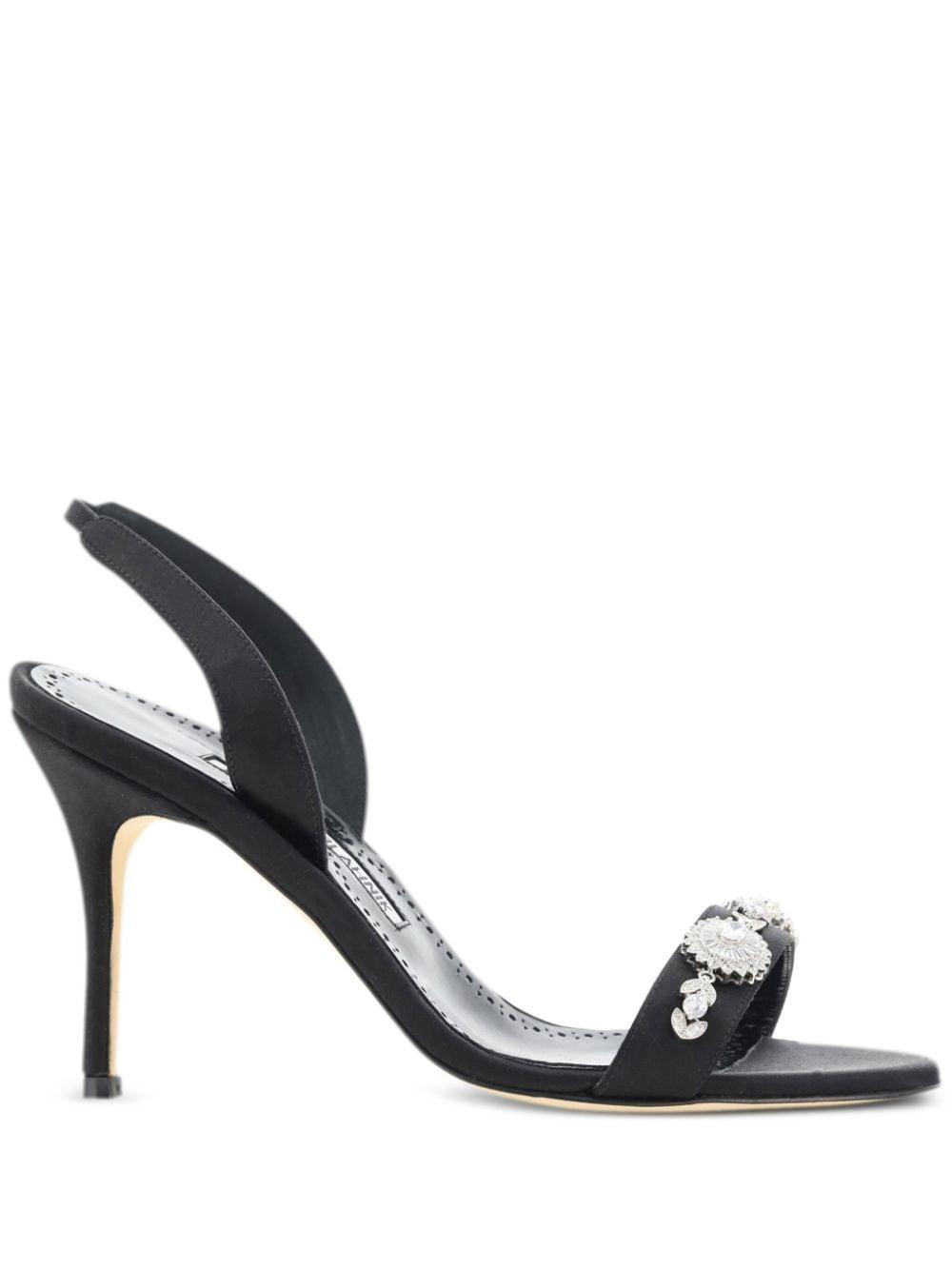 90mm Lamisan Satin Embellished Slingback Sandals In Schwarz Product Image