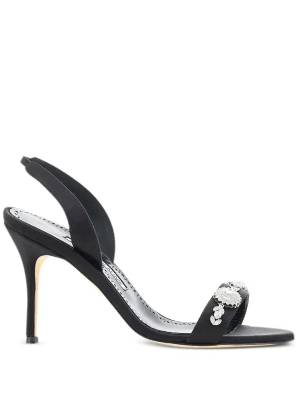 90mm Lamisan Satin Embellished Slingback Sandals In Schwarz Product Image