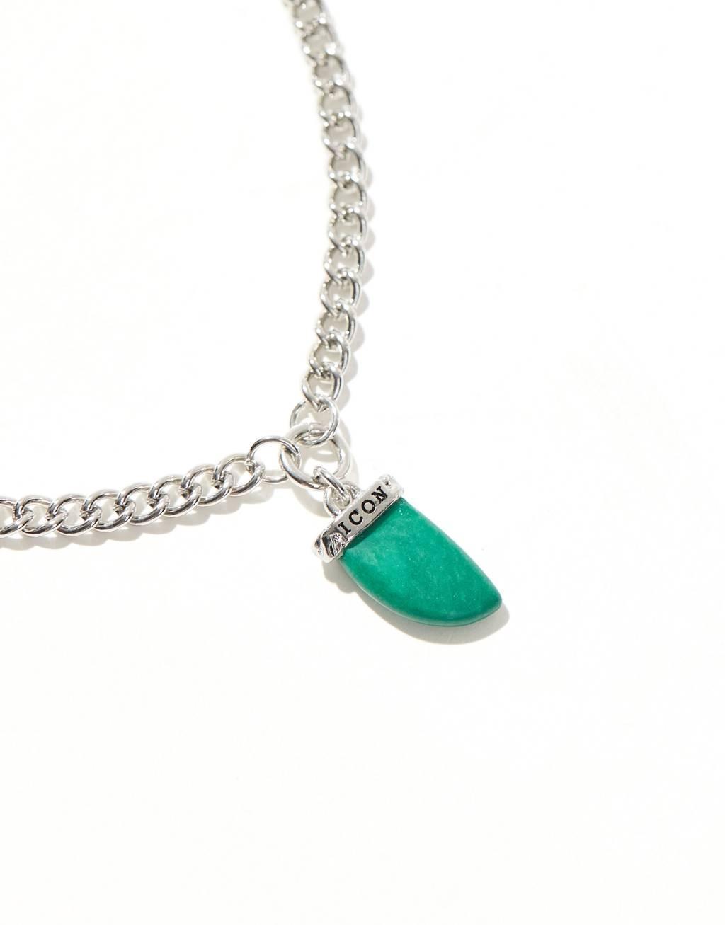 Icon Brand seventies city green tusk pendant necklace in silver Product Image